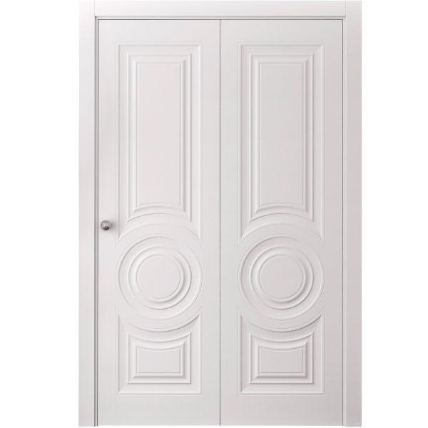 Sliding Closet Bi-fold Doors 36 x 80 inches | BASIC 9801 White | Sturdy Tracks Moldings Trims Hardware Set | Wood Solid Bedroom Wardrobe Doors
