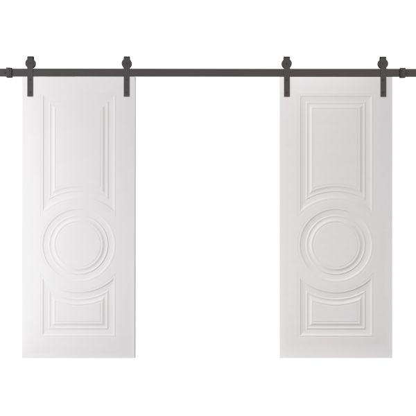 Double Barn Door 36 x 80 inches | BASIC 9801 White | 13FT Rail Track Set | Solid Panel Interior Doors