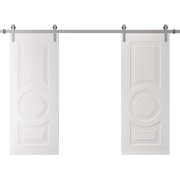 Double Barn Door 36 x 80 inches | BASIC 9801 White | 13FT Silver Rail Track Set | Solid Panel Interior Doors