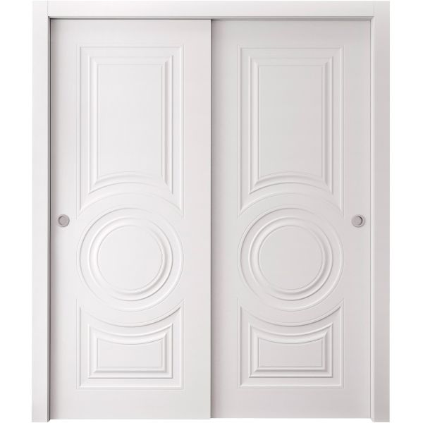Sliding Closet Bypass Doors 36 x 80 inches | BASIC 9801 White | Rails Hardware Set | Wood Solid Bedroom Wardrobe Doors