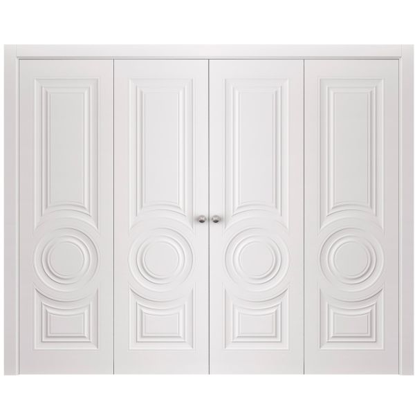 Sliding Closet Double Bi-fold Doors 72 x 80 inches | BASIC 9801 White | Sturdy Tracks Moldings Trims Hardware Set | Wood Solid Bedroom Wardrobe Doors