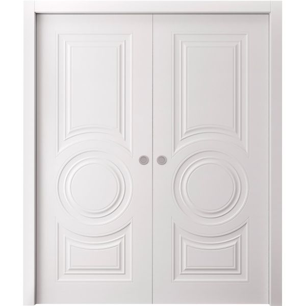 Sliding Double Pocket Doors 36 x 80 inches | BASIC 9801 White | Kit Rail Hardware | Solid Wood Interior Bedroom Doors