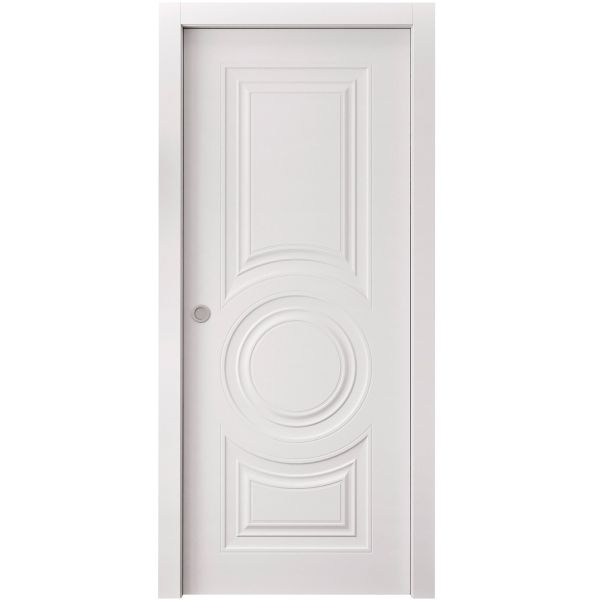 Sliding Pocket Door 18 x 84 inches | BASIC 9801 White | Kit Rail Hardware | Solid Wood Interior Bedroom Doors