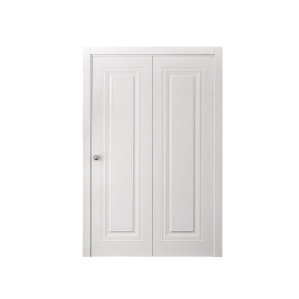 Sliding Closet Bi-fold Doors 36 x 80 inches | BASIC 9111 White | Sturdy Tracks Moldings Trims Hardware Set | Wood Solid Bedroom Wardrobe Doors