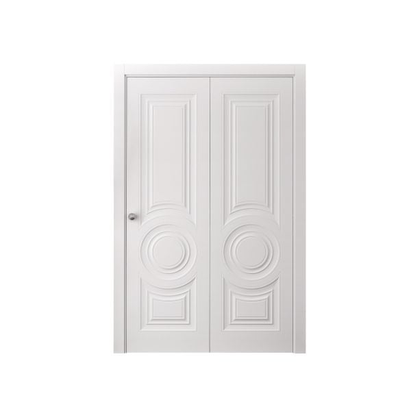 Sliding Closet Bi-fold Doors 36 x 80 inches | BASIC 9801 White | Sturdy Tracks Moldings Trims Hardware Set | Wood Solid Bedroom Wardrobe Doors