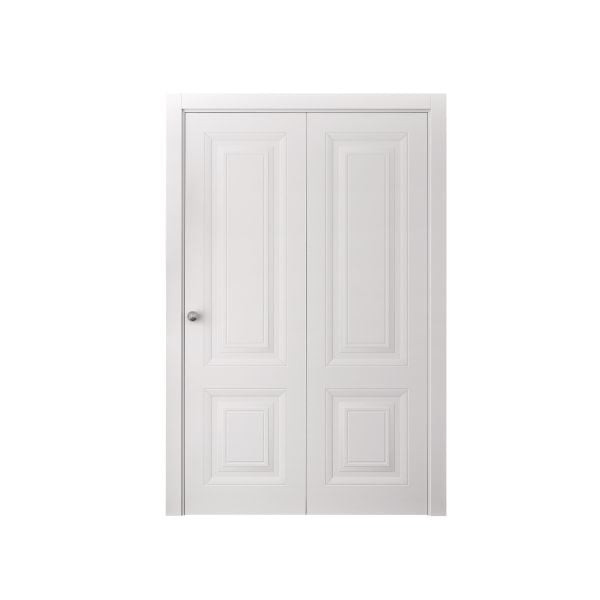 Sliding Closet Bi-fold Doors 36 x 80 inches | BASIC 9422 White | Sturdy Tracks Moldings Trims Hardware Set | Wood Solid Bedroom Wardrobe Doors