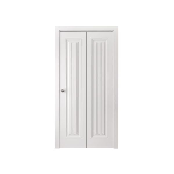 Sliding Closet Bi-fold Doors 36 x 80 inches | ROYAL 9888 White Enamel | Sturdy Tracks Moldings Trims Hardware Set | Wood Solid Bedroom Wardrobe Doors