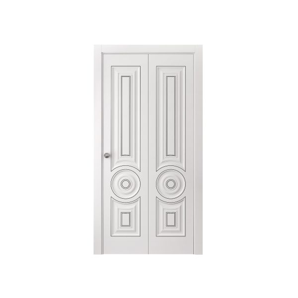 Sliding Closet Bi-fold Doors 36 x 80 inches | ROYAL 9855 White Enamel | Sturdy Tracks Moldings Trims Hardware Set | Wood Solid Bedroom Wardrobe Doors