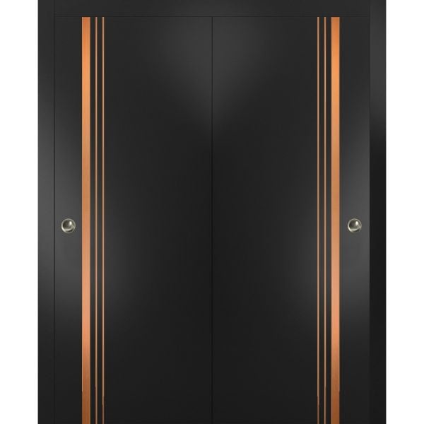 Sliding Closet Bypass Doors with Hardware | Planum 1010 Black Matte | Sturdy Rails Moldings Trims Hardware Set | Modern Wood Solid Bedroom Wardrobe Doors -36" x 80" (2* 18x80)