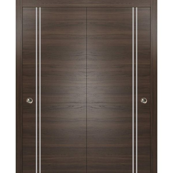 Sliding Closet Bypass Doors | Planum 0310 Chocolate Ash | Sturdy Top Mount Rails Moldings Trims Hardware Set | Wood Solid Bedroom Wardrobe Doors -36" x 80" (2* 18x80)