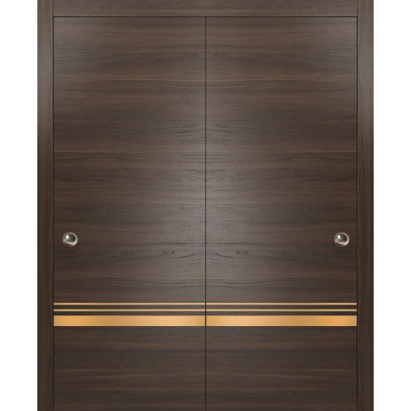 Sliding Closet Bypass Doors | Planum 2010 Chocolate Ash | Sturdy Top Mount Rails Moldings Trims Hardware Set | Wood Solid Bedroom Wardrobe Doors 