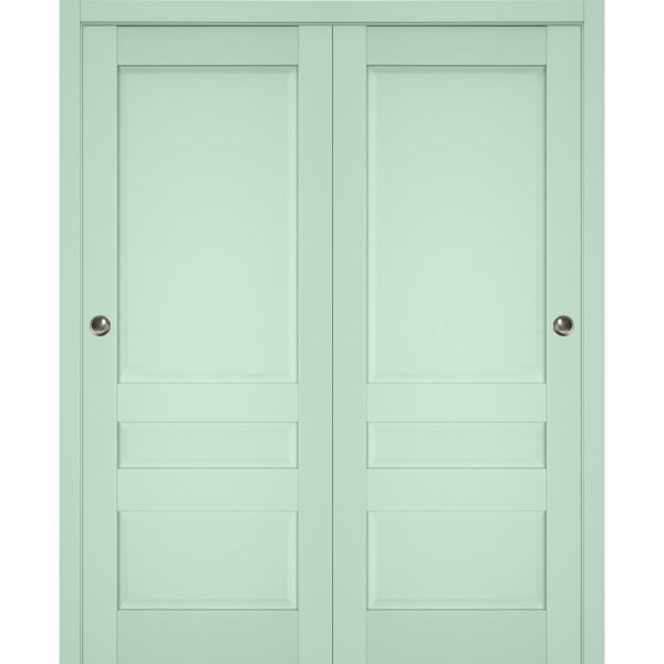 Sliding Closet Bypass Doors | Veregio 7411 Oliva| Sturdy Rails Moldings Trims Hardware Set | Wood Solid Bedroom Wardrobe Doors 