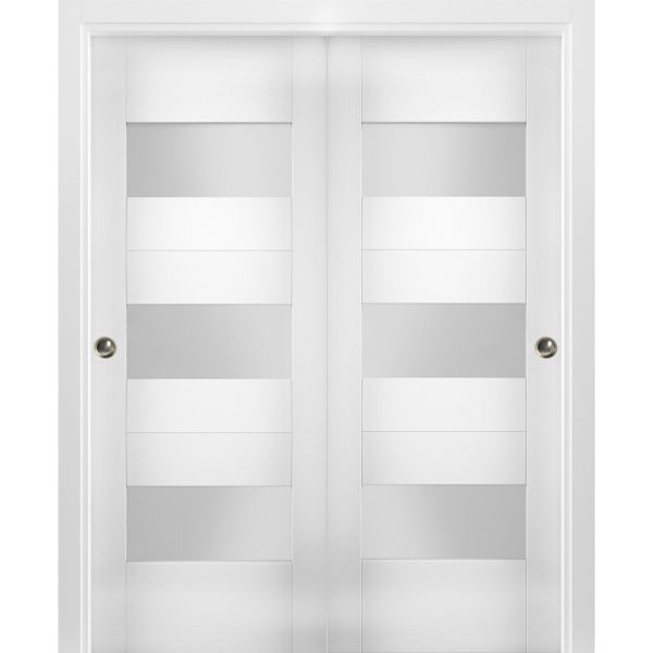 Sliding Closet Opaque Glass Bypass Doors 36 x 80 inches / Sete 6003 White Silk / Rails Hardware Set / Wood Solid Bedroom Wardrobe Doors 