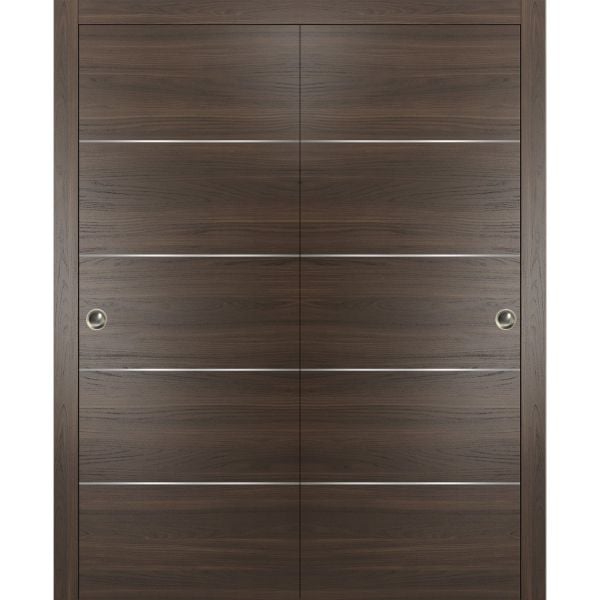 Sliding Closet Bypass Doors with hardware | Planum 0020 Chocolate Ash | Sturdy Rails Moldings Trims Hardware Set | Modern Wood Solid Bedroom Wardrobe Doors