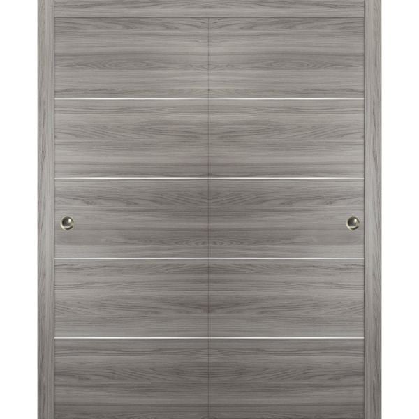 Sliding Closet Bypass Doors with hardware | Planum 0020 Ginger Ash | Sturdy Rails Moldings Trims Hardware Set | Modern Wood Solid Bedroom Wardrobe Doors
