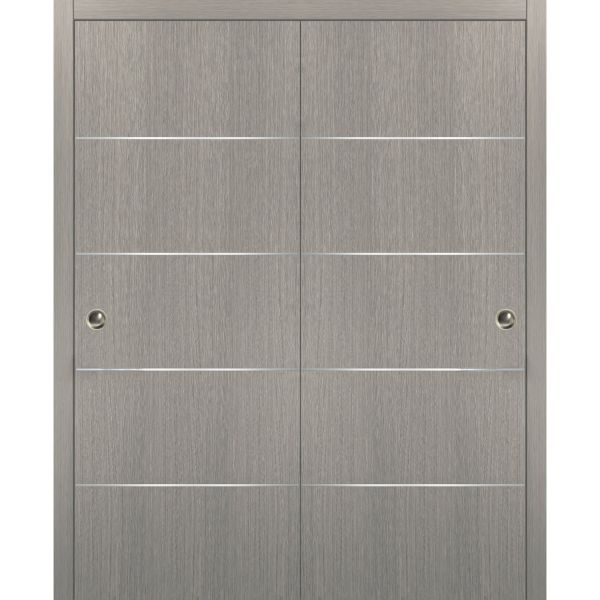 Sliding Closet Bypass Doors with hardware | Planum 0020 Grey Oak | Sturdy Rails Moldings Trims Hardware Set | Modern Wood Solid Bedroom Wardrobe Doors