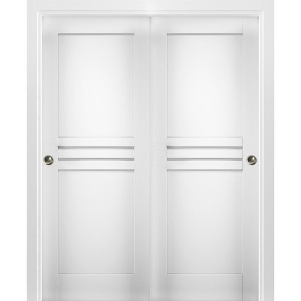 Sliding Closet Bypass Doors 36 x 80 inches / Mela 7444 White Silk / Rails Hardware Set / Wood Solid Bedroom Wardrobe Doors 