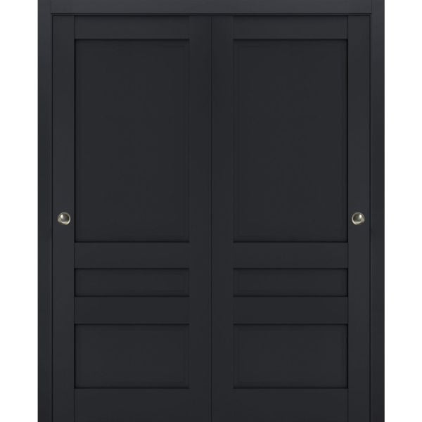 Sliding Closet Double Bi-fold Doors | Veregio 7411 Antracite | Sturdy Tracks Moldings Trims Hardware Set | Wood Solid Bedroom Wardrobe Doors 
