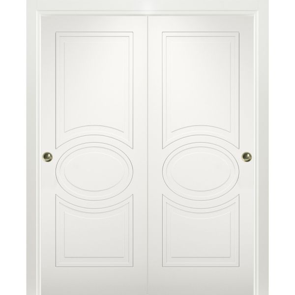 Sliding Closet Bypass Doors 36 x 80 inches / Mela 7001 Matte White / Rails Hardware Set / Wood Solid Bedroom Wardrobe Doors 