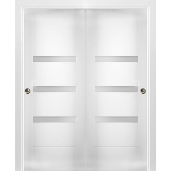 Sliding Closet Opaque Glass Bypass Doors 36 x 80 inches / Sete 6900 White Silk / Rails Hardware Set / Wood Solid Bedroom Wardrobe Doors 