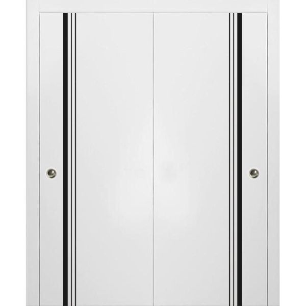 Sliding Closet Bypass Doors | Planum 0011 White Silk | Sturdy Top Mount Rails Moldings Trims Hardware Set | Wood Solid Bedroom Wardrobe Doors