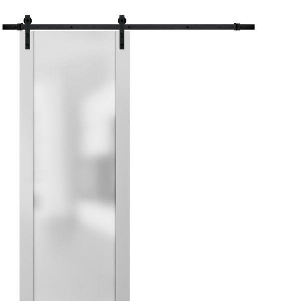 Sturdy Barn Door Frosted Tempered Glass | Planum 4114 White Silk | 6.6FT Rail Hangers Heavy Hardware Set | Modern Solid Panel Interior Doors 