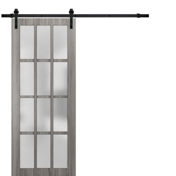 Sturdy Barn Door 12 Lites | Felicia 3312 Ginger Ash | 6.6FT Rail Hangers Heavy Hardware Set | Solid Panel Interior Doors