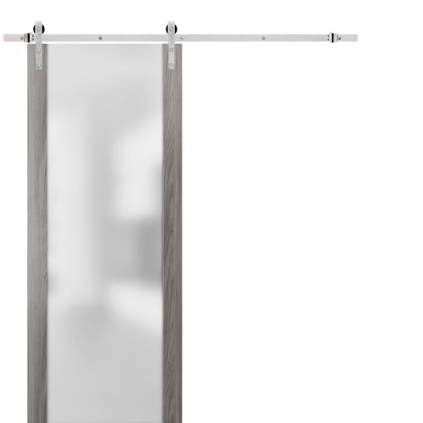 Sturdy Barn Door Frosted Glass with Hardware | Planum 4114 Ginger Ash | Stainless Steel 6.6FT Rail Hangers Heavy Set | Modern Solid Panel Interior Doors 