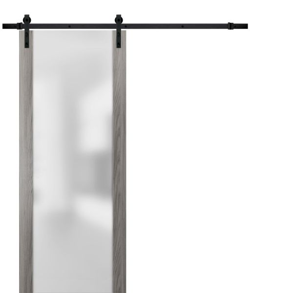 Sturdy Barn Door Frosted Tempered Glass | Planum 4114 Ginger Ash | 6.6FT Rail Hangers Heavy Hardware Set | Modern Solid Panel Interior Doors 