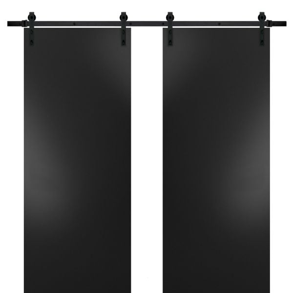 Sturdy Double Barn Door with Hardware | Planum 0010 Matte Black | 13FT Rail Hangers Heavy Set | Modern Solid Panel Interior Doors 