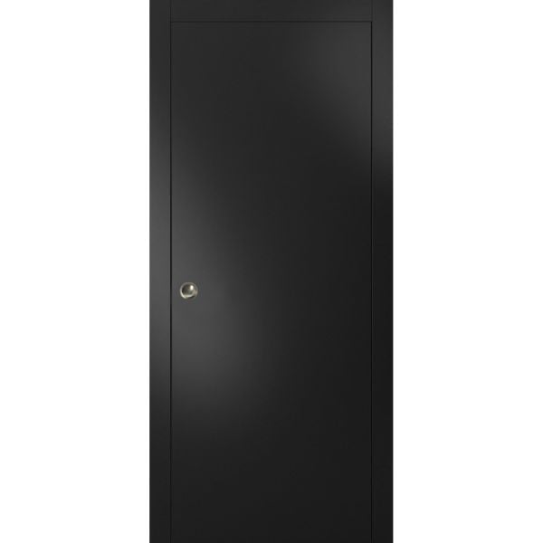 Sliding Pocket Door with Frames | Planum 0010 Matte Black | Kit Trims Rail Hardware | Solid Wood Interior Bedroom Bathroom Closet Sturdy Doors 
