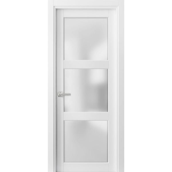 Pantry Kitchen Lite Door with Hardware | Lucia 2552 White Silk with Opaque Glass | Single Panel Frame Trims | Bathroom Bedroom Sturdy Doors