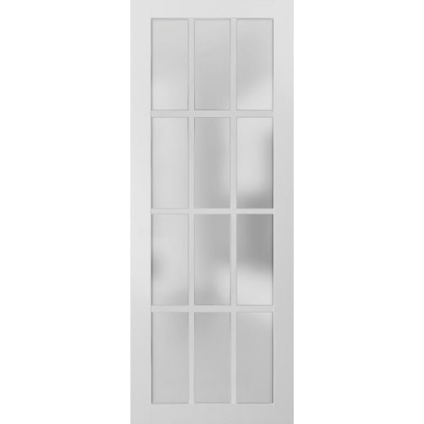 Slab Barn Door Panel Frosted Glass 12 Lites | Felicia 3312 White Silk | Sturdy Finished Doors | Pocket Closet Sliding 