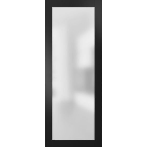 Slab Barn Door Panel Frosted Glass Lite | Planum 2102 Matte Black | Sturdy Finished Modern Doors | Pocket Closet Sliding -18" x 80"