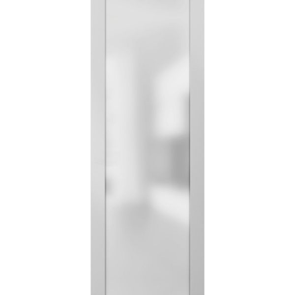 Slab Barn Door Panel Frosted Glass Lite | Planum 4114 White Silk | Sturdy Finished Modern Doors | Pocket Closet Sliding 