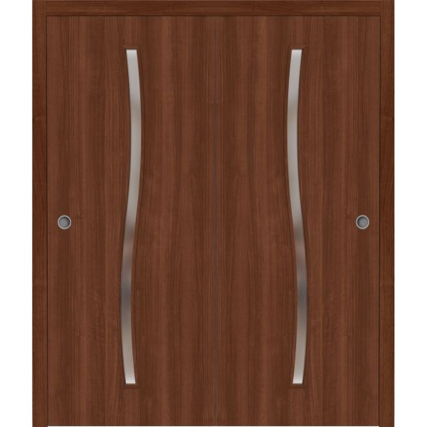 Sliding Closet Bypass Doors 48 x 80 inches | BASIC 3002 Walnut | Rails Hardware Set | Wood Solid Bedroom Wardrobe Doors