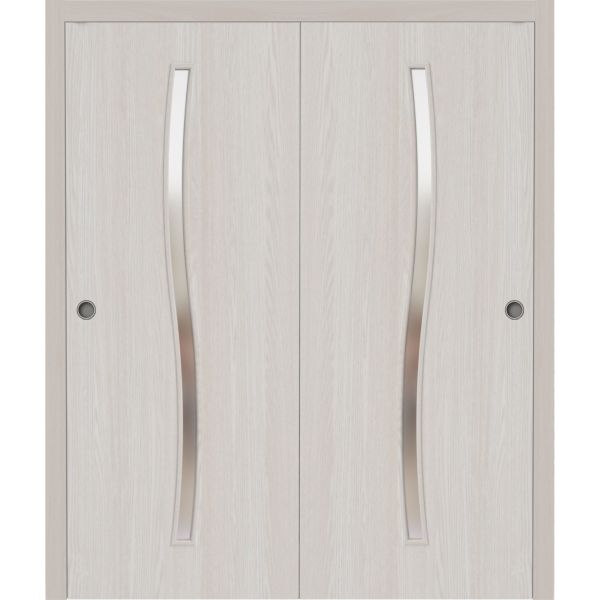 Sliding Closet Bypass Doors 36 x 80 inches | BASIC 3002 Ash | Rails Hardware Set | Wood Solid Bedroom Wardrobe Doors