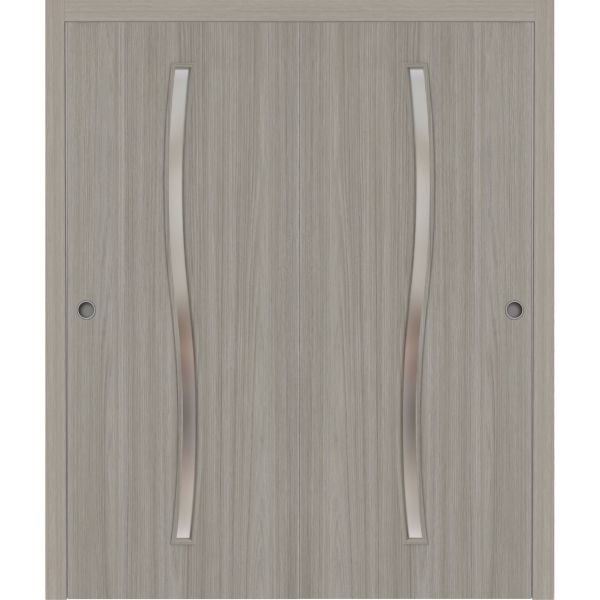 Sliding Closet Bypass Doors 36 x 80 inches | BASIC 3002 Oak | Rails Hardware Set | Wood Solid Bedroom Wardrobe Doors