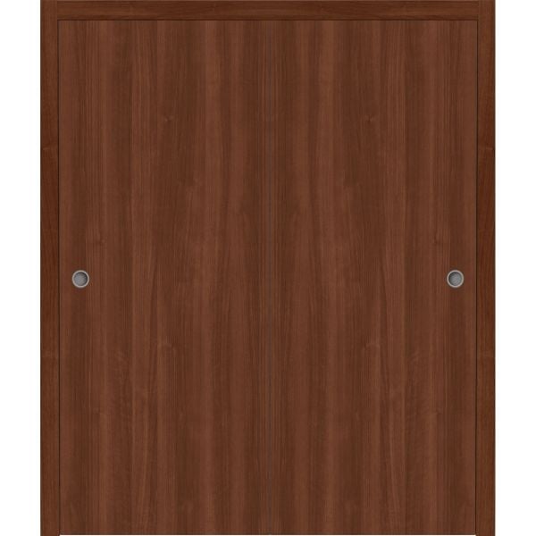 Sliding Closet Bypass Doors 60 x 84 inches | BASIC 3001 Walnut | Rails Hardware Set | Wood Solid Bedroom Wardrobe Doors