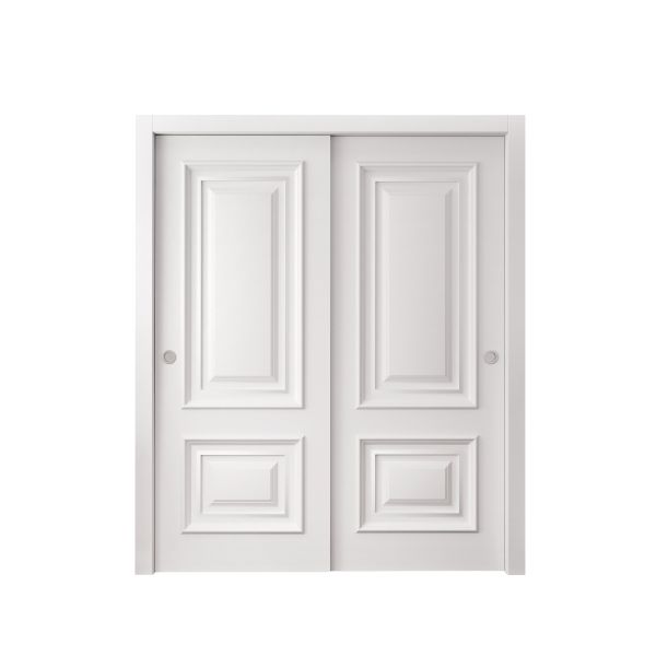 Sliding Closet Bypass Doors 36 x 80 inches | ROYAL 9822 White Enamel | Rails Hardware Set | Wood Solid Bedroom Wardrobe Doors