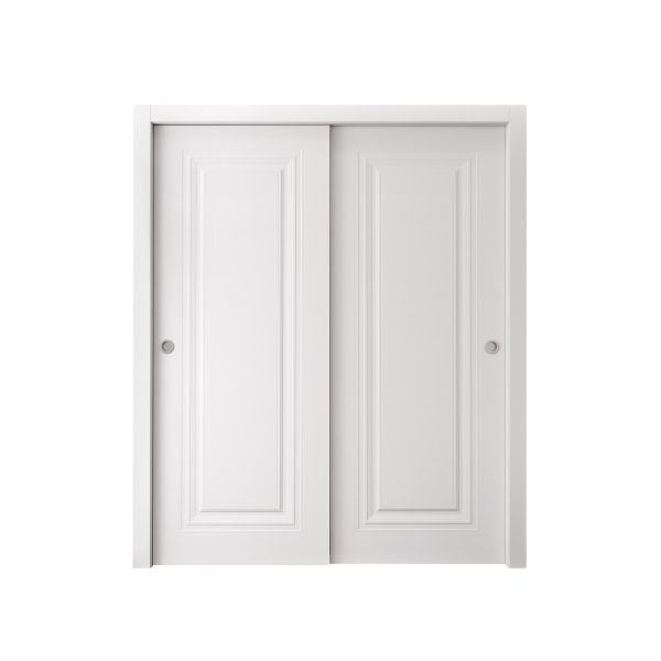 Sliding Closet Bypass Doors 36 x 80 inches | BASIC 9111 White | Rails Hardware Set | Wood Solid Bedroom Wardrobe Doors