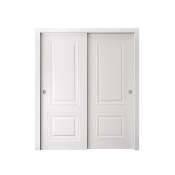 Sliding Closet Bypass Doors 36 x 80 inches | BASIC 9772 White | Rails Hardware Set | Wood Solid Bedroom Wardrobe Doors