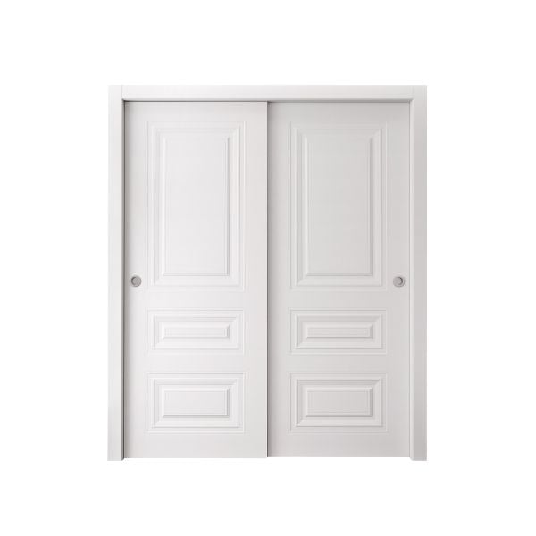 Sliding Closet Bypass Doors 36 x 80 inches | BASIC 9233 White | Rails Hardware Set | Wood Solid Bedroom Wardrobe Doors