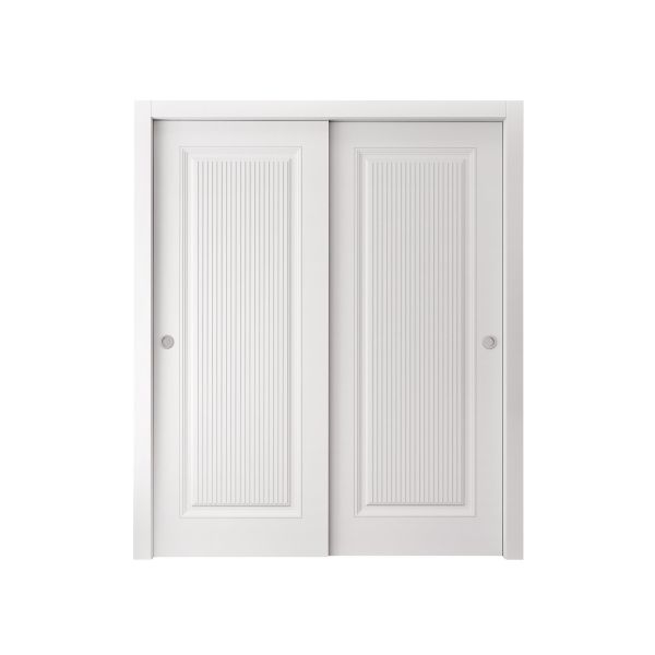 Sliding Closet Bypass Doors 36 x 80 inches | ROYAL 9888 White Enamel | Rails Hardware Set | Wood Solid Bedroom Wardrobe Doors