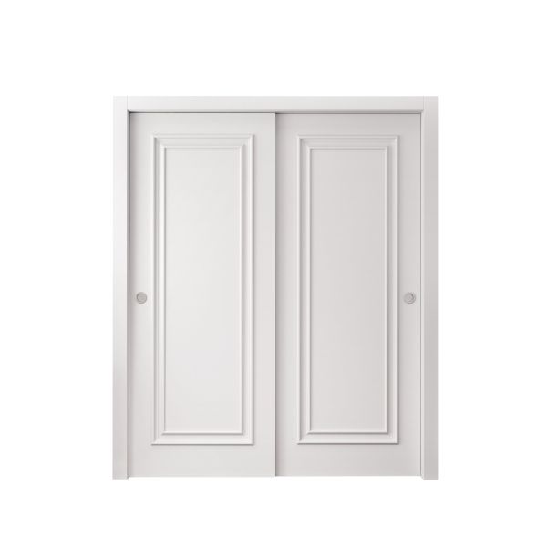 Sliding Closet Bypass Doors 36 x 80 inches | ROYAL 9811 White Enamel | Rails Hardware Set | Wood Solid Bedroom Wardrobe Doors