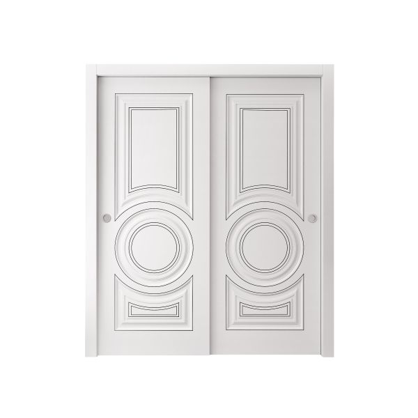 Sliding Closet Bypass Doors 36 x 80 inches | ROYAL 9855 White Enamel | Rails Hardware Set | Wood Solid Bedroom Wardrobe Doors
