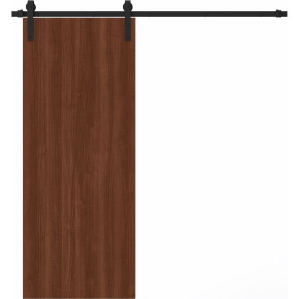 Modern Barn Door 28 x 80 inches | BASIC 3001 Walnut | 6.6FT Rail Track Heavy Hardware Set | Solid Panel Interior Doors