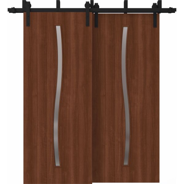 Sliding Closet Barn Bypass Doors 84 x 80 inches | BASIC 3002 Walnut | Modern 8ft Rails Hardware Set | Wood Solid Bedroom Wardrobe Doors