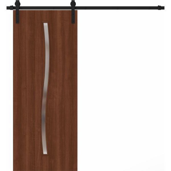 Modern Barn Door 42 x 80 inches | BASIC 3002 Walnut | 8FT Rail Track Heavy Hardware Set | Solid Panel Interior Doors