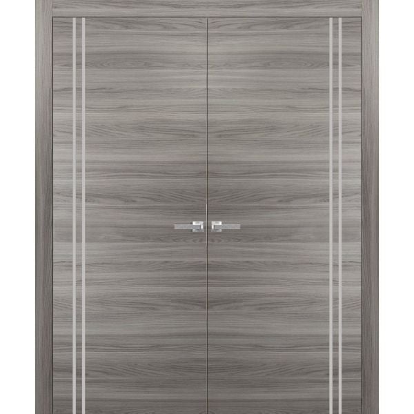 Solid French Double Doors | Planum 0310 Ginger Ash | Wood Solid Panel Frame Trims | Closet Bedroom